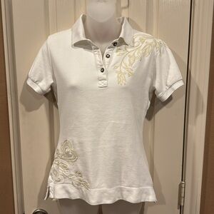 Johnny Was - White Embroidered Polo. Sz Small